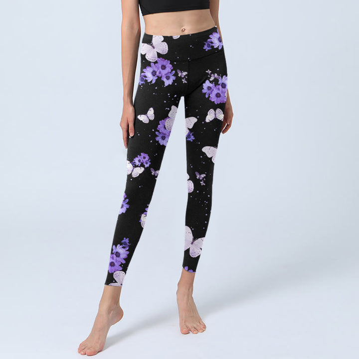 Leggings de yoga pour femme à imprimé floral et papillon violet Buddha Stones - image 5