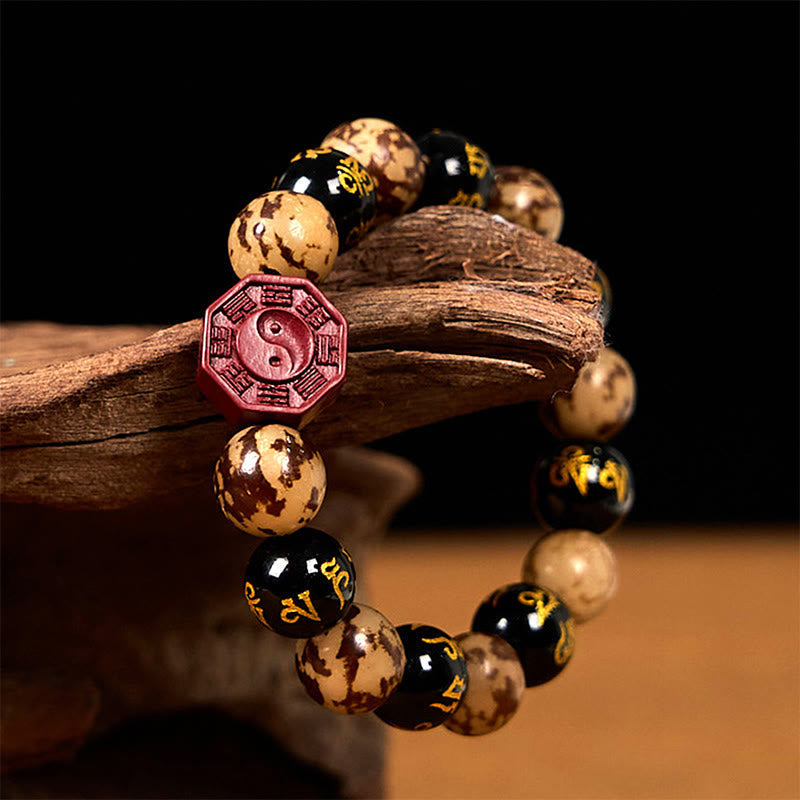 Buddha Stones Bodhi Graine Om Mani Padme Hum Bagua Yin Yang Cinabre Sculpté Calme Bracelet