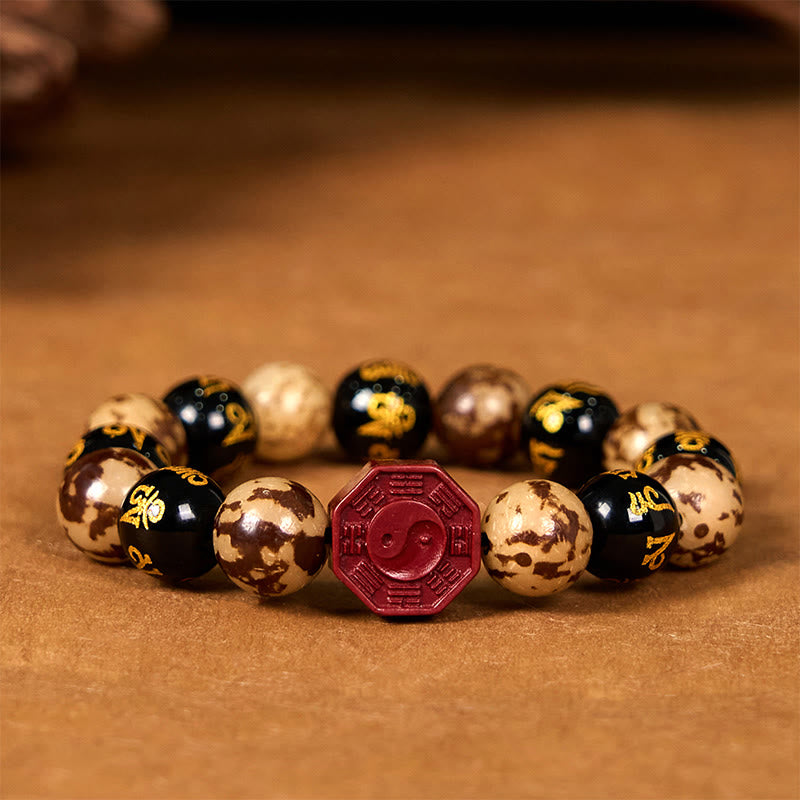Buddha Stones Bodhi Graine Om Mani Padme Hum Bagua Yin Yang Cinabre Sculpté Calme Bracelet