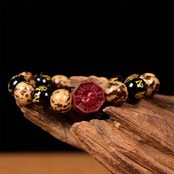 Buddha Stones Bodhi Graine Om Mani Padme Hum Bagua Yin Yang Cinabre Sculpté Calme Bracelet