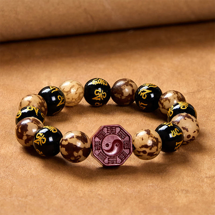 Buddha Stones Bodhi Graine Om Mani Padme Hum Bagua Yin Yang Cinabre Sculpté Calme Bracelet