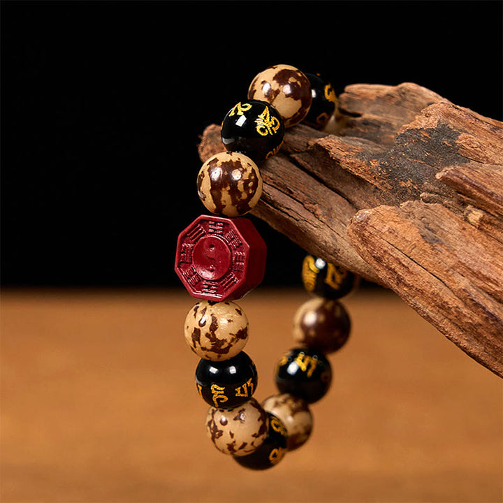 Buddha Stones Bodhi Graine Om Mani Padme Hum Bagua Yin Yang Cinabre Sculpté Calme Bracelet