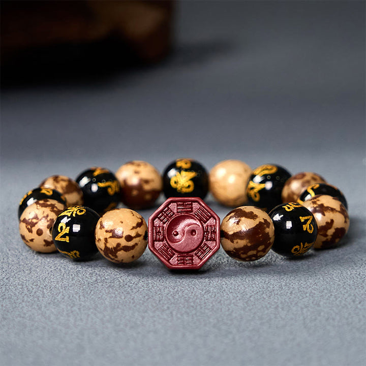 Buddha Stones Bodhi Graine Om Mani Padme Hum Bagua Yin Yang Cinabre Sculpté Calme Bracelet