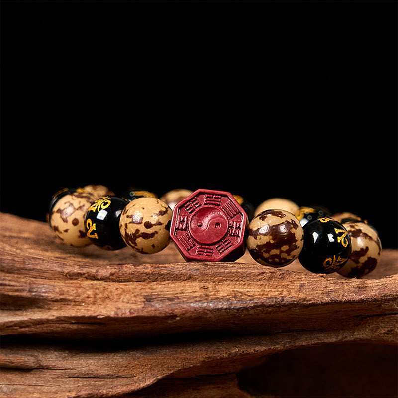 Buddha Stones Bodhi Graine Om Mani Padme Hum Bagua Yin Yang Cinabre Sculpté Calme Bracelet