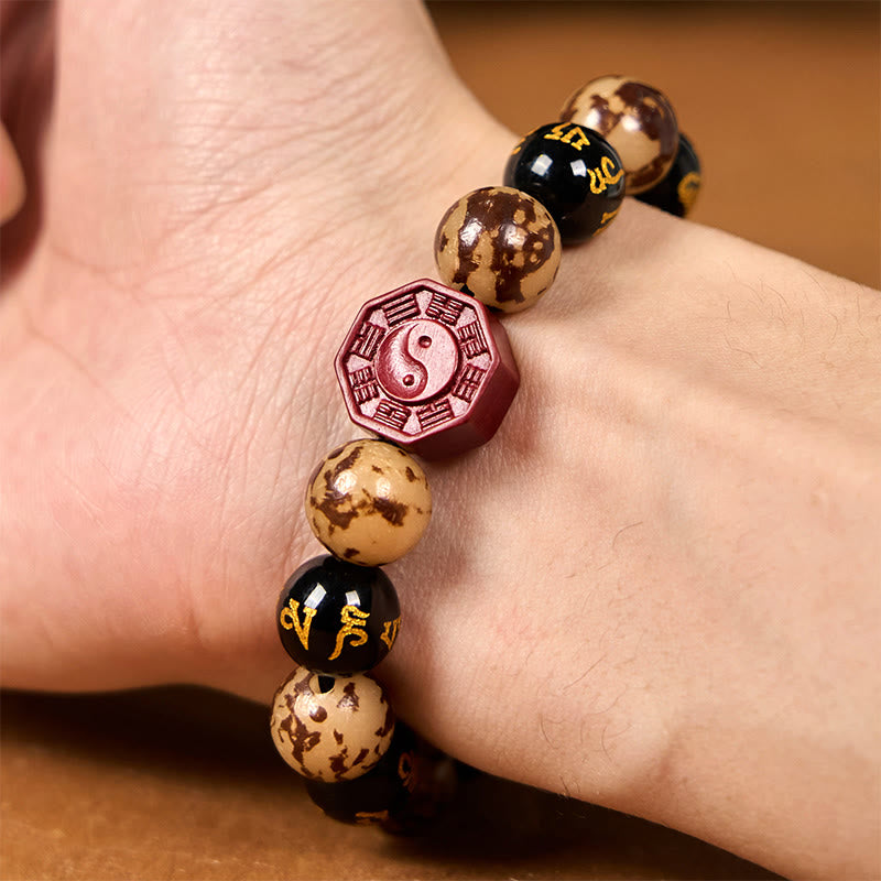 Buddha Stones Bodhi Graine Om Mani Padme Hum Bagua Yin Yang Cinabre Sculpté Calme Bracelet