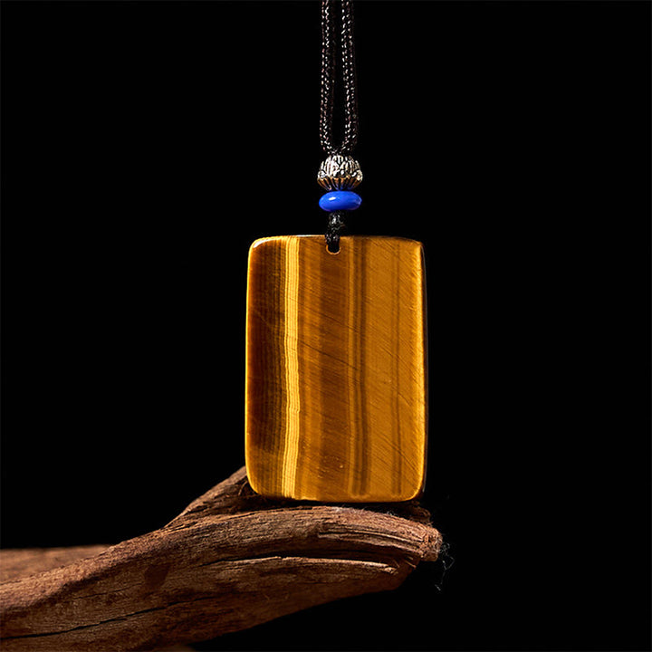 Collier pendentif en corde de protection avec Buddha Stones œil de tigre naturel carré motif tigre