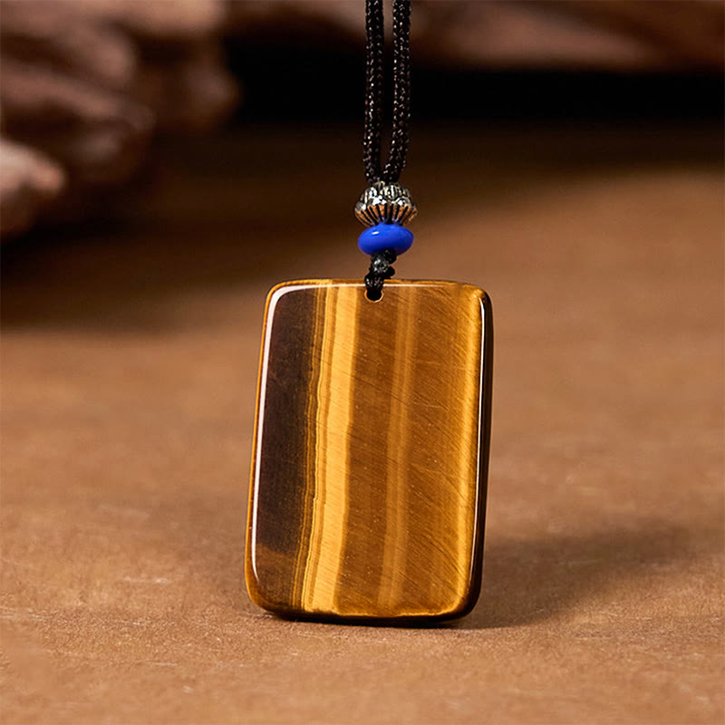 Collier pendentif en corde de protection avec Buddha Stones œil de tigre naturel carré motif tigre