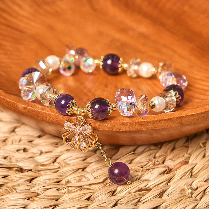 Bracelet de paix en Buddha Stones , améthyste, citrine, perle et coquillage