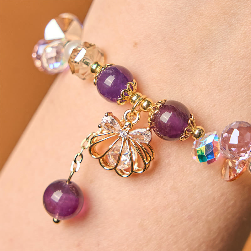 Bracelet de paix en Buddha Stones , améthyste, citrine, perle et coquillage