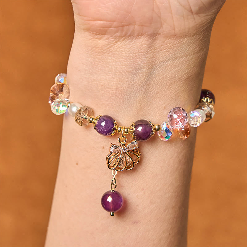 Bracelet de paix en Buddha Stones , améthyste, citrine, perle et coquillage