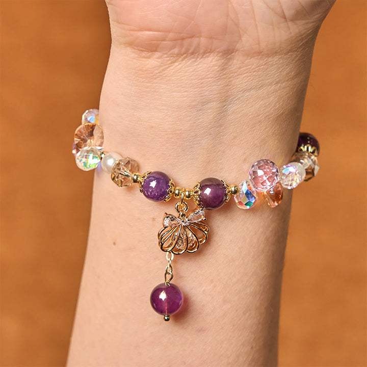 Bracelet de paix en Buddha Stones , améthyste, citrine, perle et coquillage