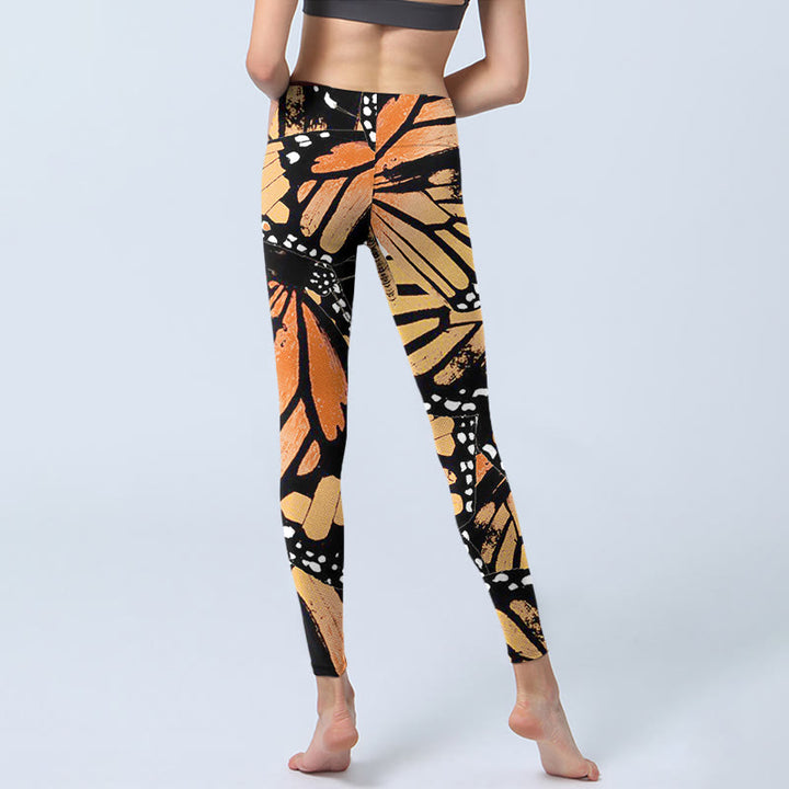 Leggings de yoga pour femme avec imprimé papillon jaune et Buddha Stones - image 3