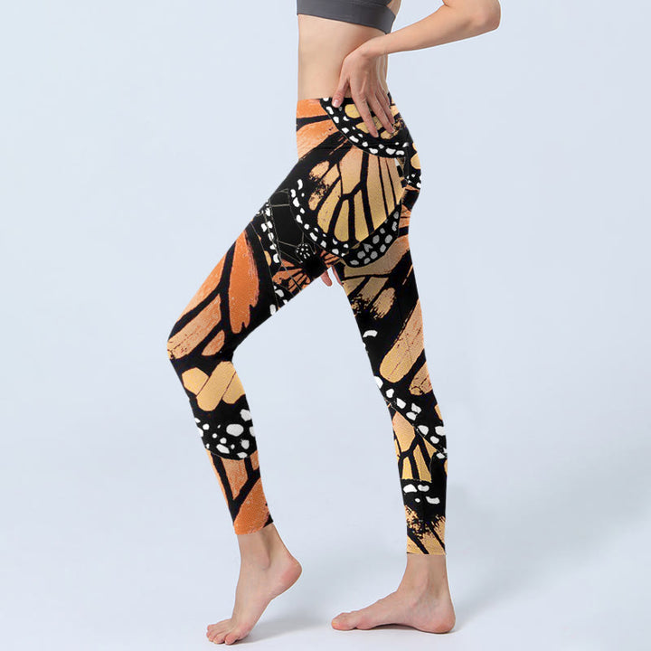 Leggings de yoga pour femme avec imprimé papillon jaune et Buddha Stones - image 3