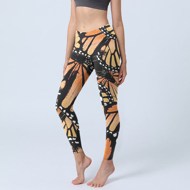 Leggings de yoga pour femme avec imprimé papillon jaune et Buddha Stones - Noir - US18，UK/AU22，EU50 (4XL) - image 0