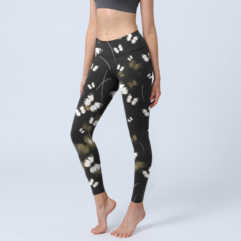 Leggings de yoga pour femme avec imprimé papillon et étoiles blanches Buddha Stones - Noir - US18，UK/AU22，EU50 (4XL) - image 1