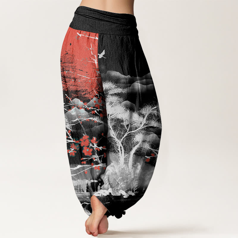 Pantalon Buddha Stones de prunier rouges, montagnes et soleil - image 6