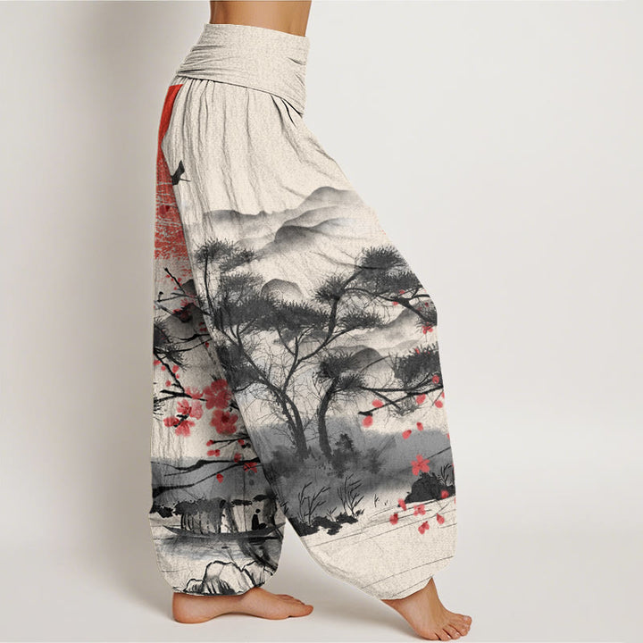 Pantalon Buddha Stones de prunier rouges, montagnes et soleil - image 9