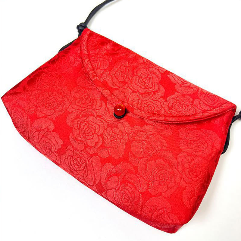 Sac bandoulière en polyester et coton brodé avec motifs de fleurs rétro et Buddha Stones
