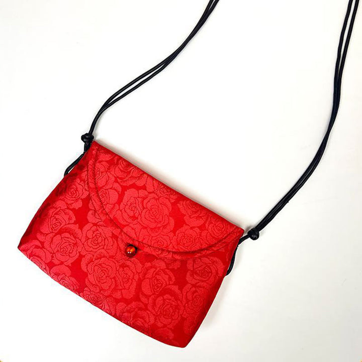 Sac bandoulière en polyester et coton brodé avec motifs de fleurs rétro et Buddha Stones