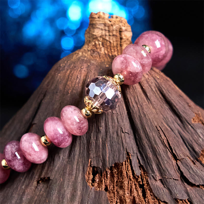 Bracelet d'énergie aimantée en quartz rose naturel avec nœud et boucle de paix