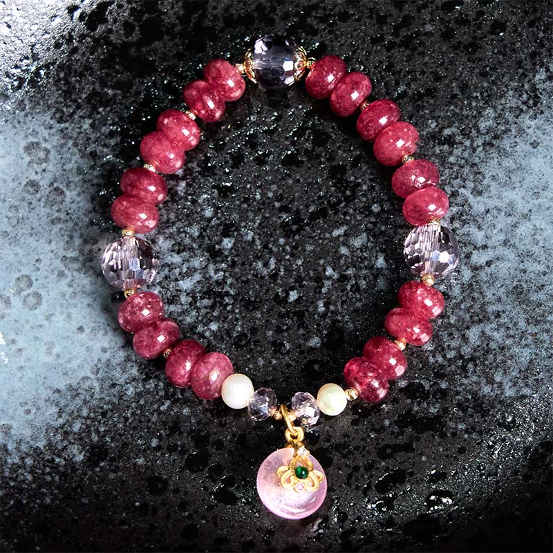 Bracelet d'énergie aimantée en quartz rose naturel avec nœud et boucle de paix