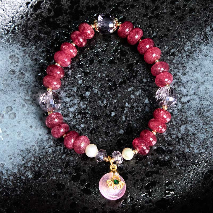 Bracelet d'énergie aimantée en quartz rose naturel avec nœud et boucle de paix