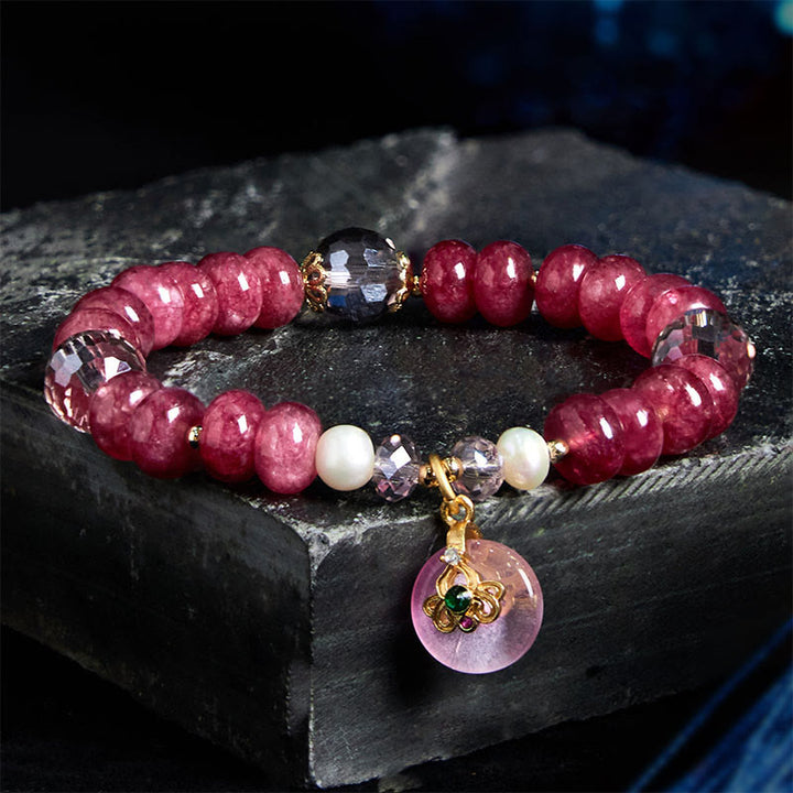 Bracelet d'énergie aimantée en quartz rose naturel avec nœud et boucle de paix