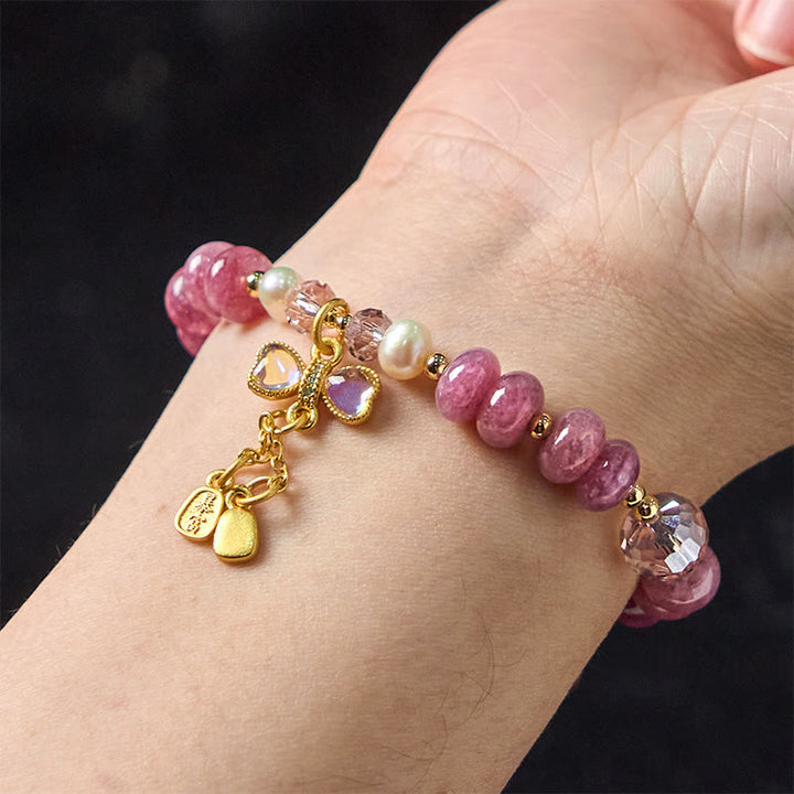 Bracelet d'énergie aimantée en quartz rose naturel avec nœud et boucle de paix