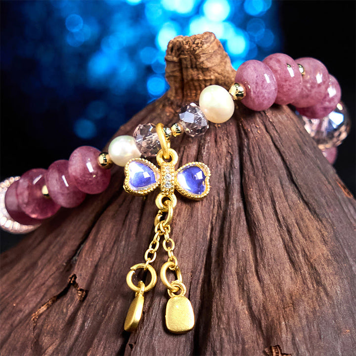 Bracelet d'énergie aimantée en quartz rose naturel avec nœud et boucle de paix