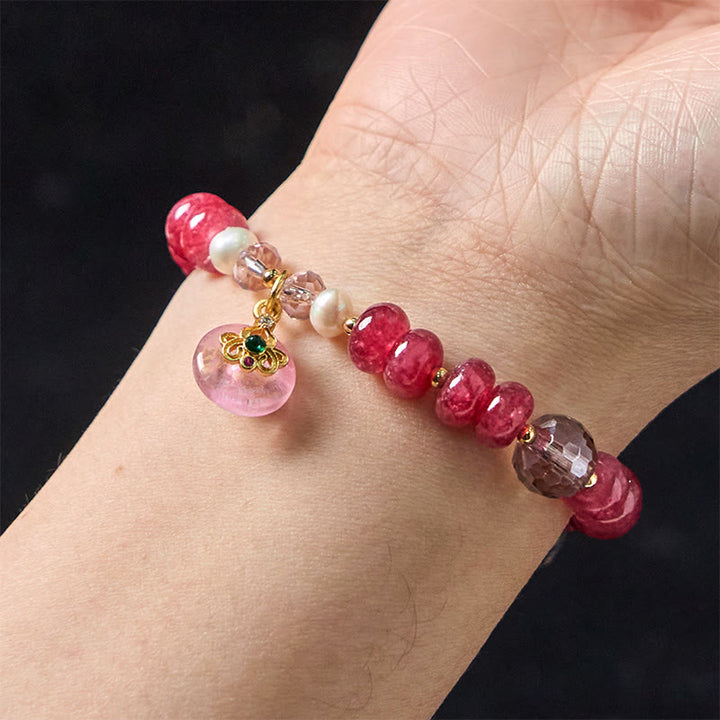 Bracelet d'énergie aimantée en quartz rose naturel avec nœud et boucle de paix