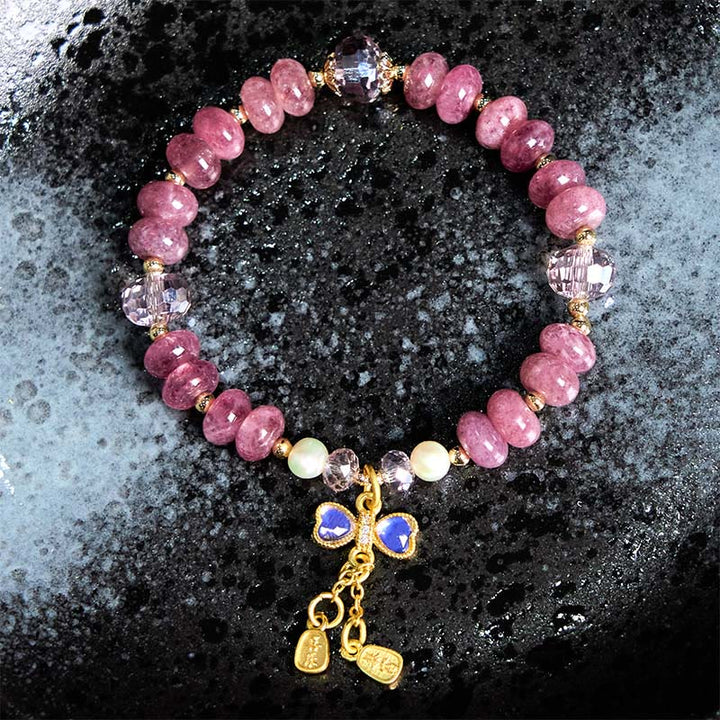 Bracelet d'énergie aimantée en quartz rose naturel avec nœud et boucle de paix