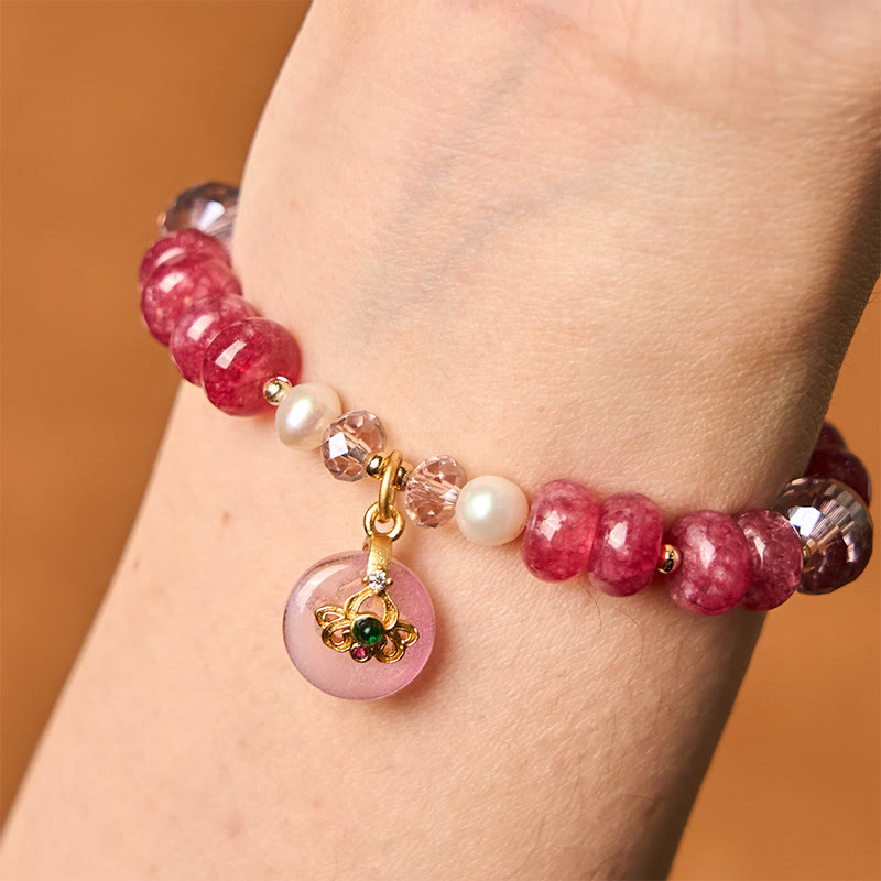 Bracelet d'énergie aimantée en quartz rose naturel avec nœud et boucle de paix