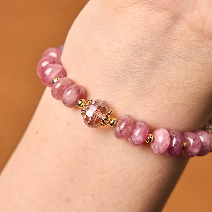 Bracelet d'énergie aimantée en quartz rose naturel avec nœud et boucle de paix