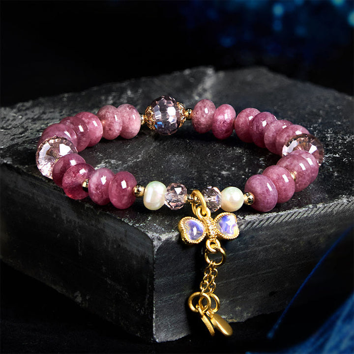 Bracelet d'énergie aimantée en quartz rose naturel avec nœud et boucle de paix
