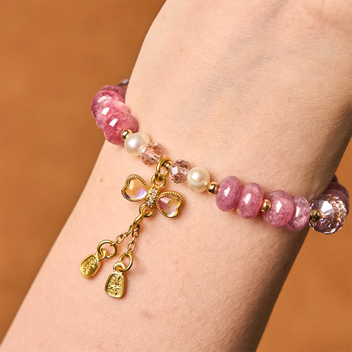 Bracelet d'énergie aimantée en quartz rose naturel avec nœud et boucle de paix