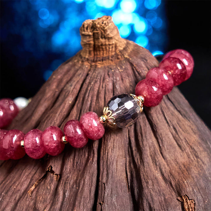 Bracelet d'énergie aimantée en quartz rose naturel avec nœud et boucle de paix