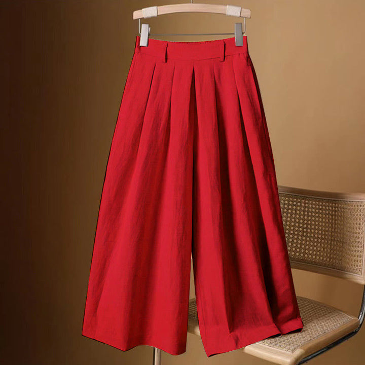 Pantalon large décontracté d'été en coton et lin pour femme, couleur pure, longueur 7-8, Buddha Stones - Rouge - US12，UK/AU16，EU44 (3XL) - image 13