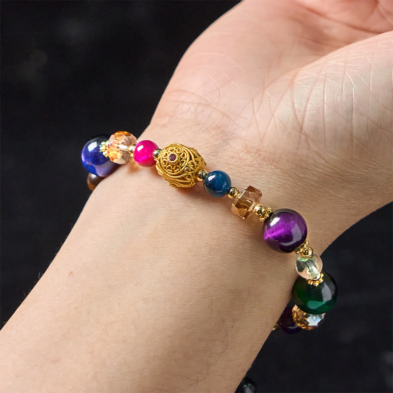 Bracelet d'équilibre en pierre d'œil de tigre de couleur naturelle Buddha Stones