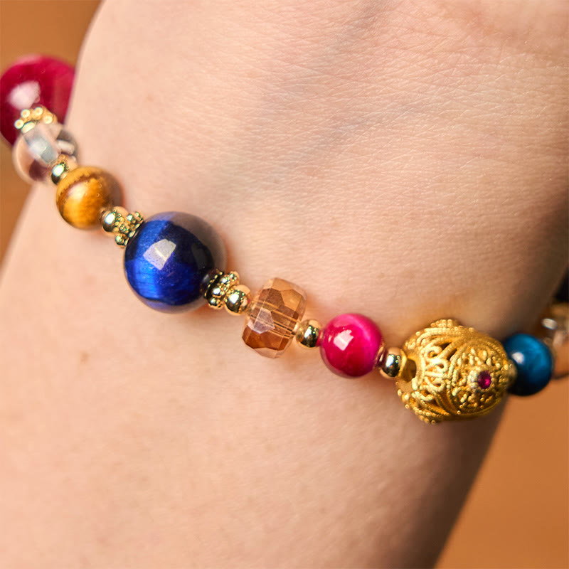 Bracelet d'équilibre en pierre d'œil de tigre de couleur naturelle Buddha Stones