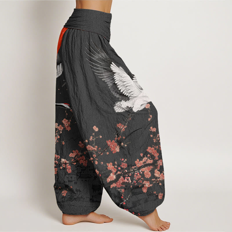 Pantalon sarouel à taille élastique pour femme, motif Buddha Stones , grue à couronne rouge, soleil, fleur de prunier rouge - image 7