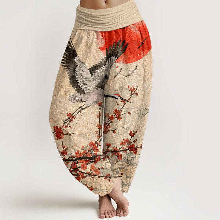 Pantalon sarouel à taille élastique pour femme, motif Buddha Stones , grue à couronne rouge, soleil, fleur de prunier rouge - Kaki - US22，UK/AU26，EU54 (6XL) - image 8