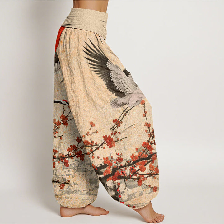 Pantalon sarouel à taille élastique pour femme, motif Buddha Stones , grue à couronne rouge, soleil, fleur de prunier rouge - image 10