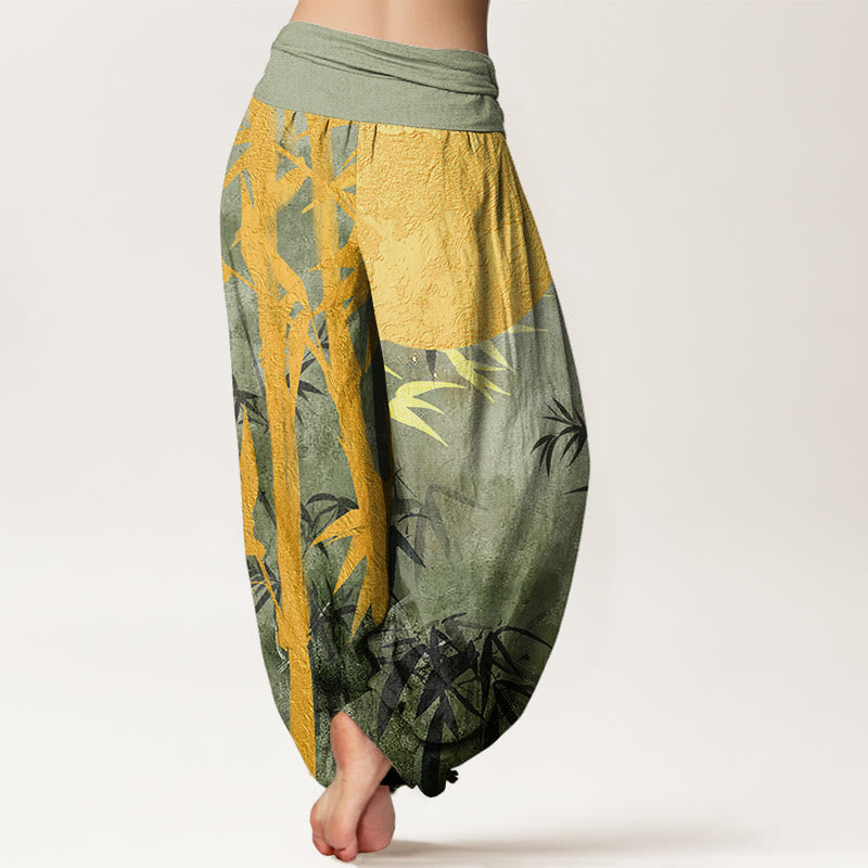 Pantalon sarouel taille élastique pour femme, motif Buddha Stones de bambou et pleine lune - image 2