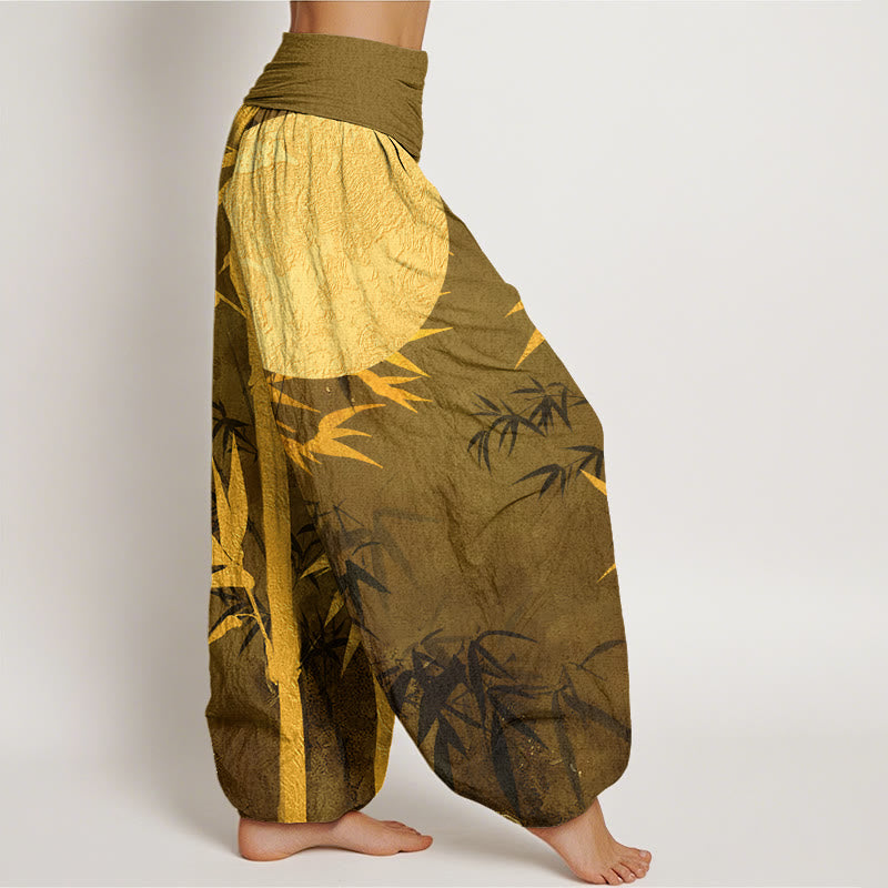 Pantalon harem à taille élastique pour femme, motif Buddha Stones, coton, feuilles de bambou et pleine lune - image 6