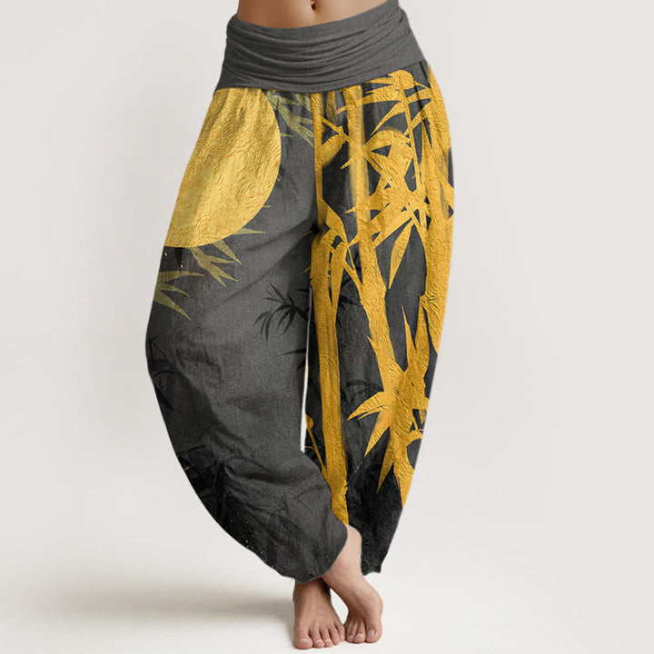Pantalon sarouel taille élastique pour femme, motif Buddha Stones de bambou et pleine lune - Gris ardoise foncé - US22，UK/AU26，EU54 (6XL) - image 8