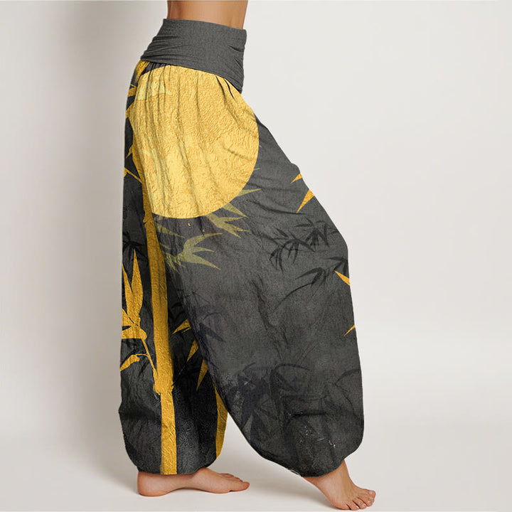 Pantalon sarouel taille élastique pour femme, motif Buddha Stones de bambou et pleine lune - image 10