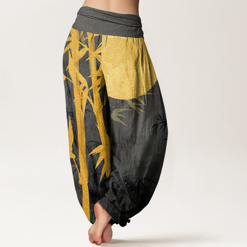 Pantalon sarouel taille élastique pour femme, motif Buddha Stones de bambou et pleine lune - image 8