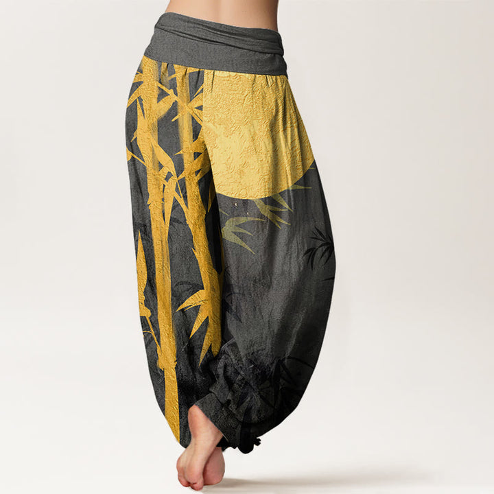 Pantalon sarouel taille élastique pour femme, motif Buddha Stones de bambou et pleine lune - image 9