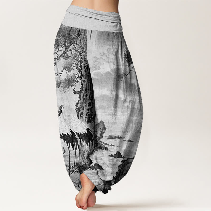 Pantalon Buddha Stones décontracté à taille élastique pour femme, motif grue à couronne rouge et arbre solaire - image 6