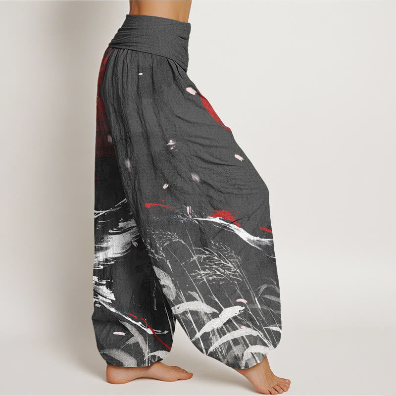 Pantalon sarouel décontracté à taille élastique pour femme, motif grue solaire à couronne rouge et Buddha Stones - image 6